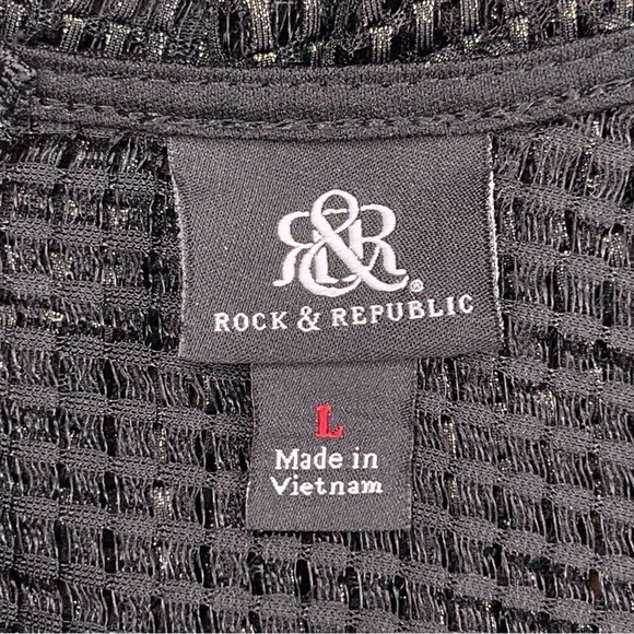 LARGE ROCK AND REPUBLIC BLACK GOLD SHIMMER MESH TOP GOTH PUNK BIKER - Picture 10 of 11